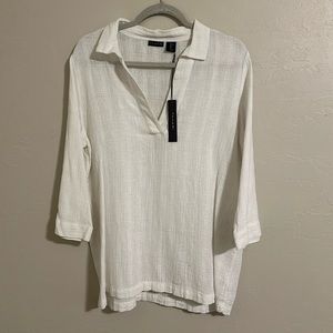 Tahari White Linen Tunic Top Size Large